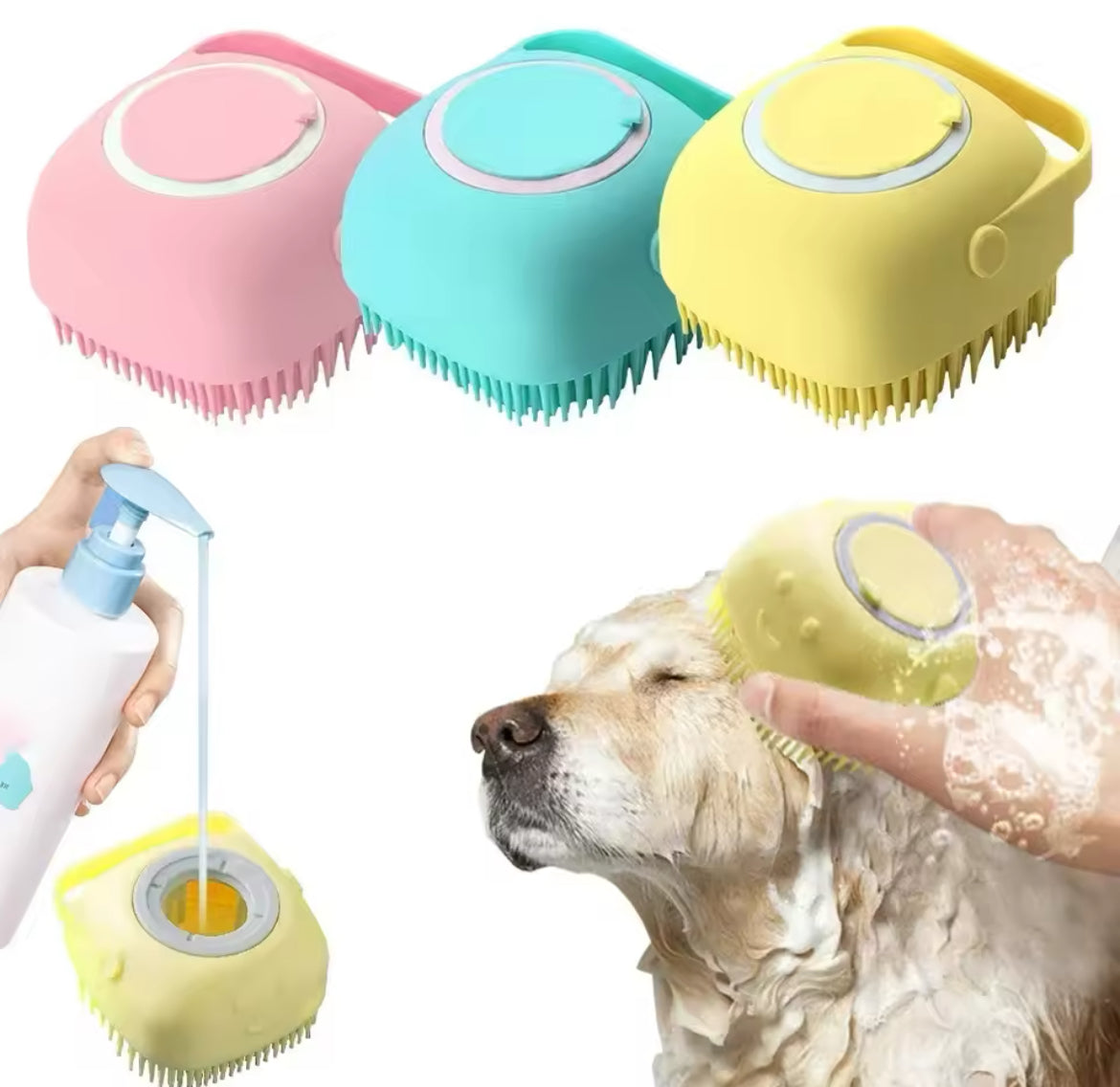 Silicone Pet Bath Brush - 2-in-1 Soft Grooming & Shampoo Dispenser